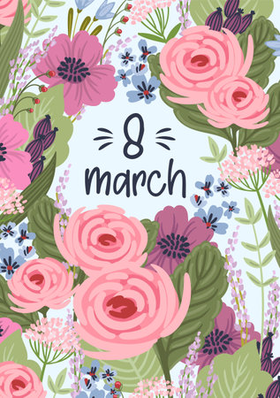 Vector template with beautiful flowers. Design concept for International Women s Day and otherのイラスト素材