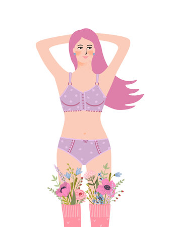 Isolated illustration of a woman with flowers. Concept for International Women s Day and otherのイラスト素材