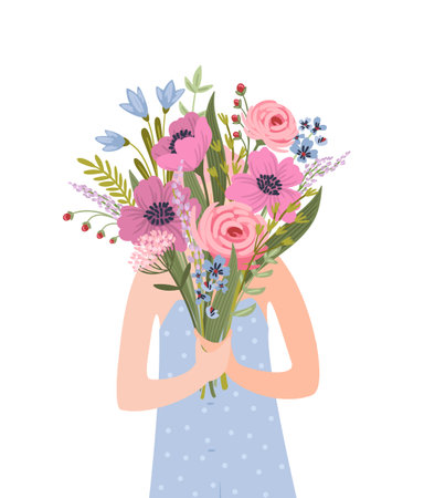 Isolated illustration of a woman with flowers. Concept for International Women s Day and otherのイラスト素材