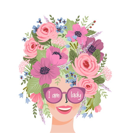 Isolated illustration of a woman with flowers. Concept for International Women s Day and otherのイラスト素材