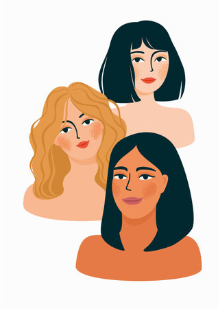 Isolated vector illustration of abstract women with different skin colors. Struggle for freedom, independence, equality. Concept for International Womens Day and otherのイラスト素材