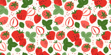 Vector seamless pattern with Strawberry. Trendy hand drawn textures. Modern abstract design for paper, cover, fabric, interior decor and otherのイラスト素材