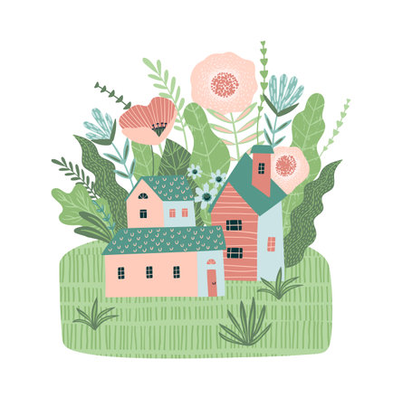 Isolated illustration with spring landckape. Vector design for poster, card, invitation, placard, brochure, flyer and otherのイラスト素材