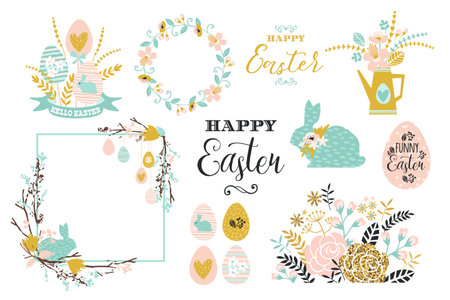 Happy Easter. Vector isolated illustrations. Clip art for card, poster, flyer and otherのイラスト素材