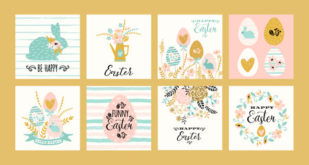 Happy Easter. Vector templates with lettering design and hand draw texture. Design for card, poster, flyer and otherのイラスト素材