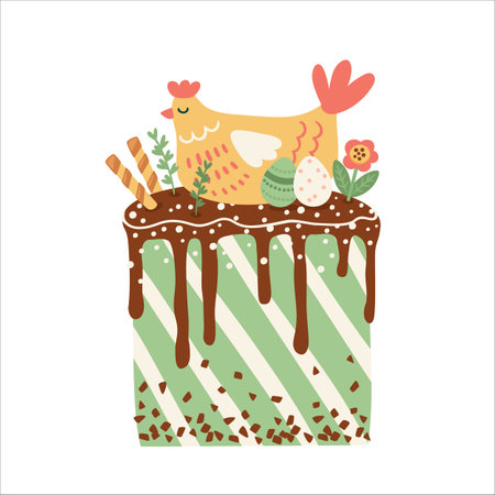 Easter holiday cake. Isolated illustration with easter symbols. Vector design.のイラスト素材