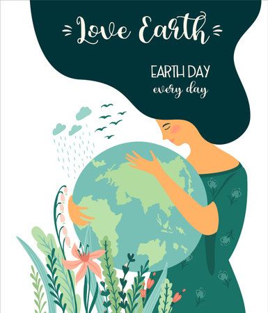 Vector illustration for Earth Day and other environmental concept. Isolated design for card, poster, banner, flyer and other useのイラスト素材
