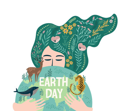 Vector illustration for Earth Day and other environmental concept. Isolated design for card, poster, banner, flyer and other use.のイラスト素材