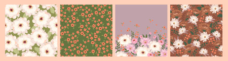 Floral seamless patterns and border. Vector design for paper, cover, fabric, interior decor and otherのイラスト素材