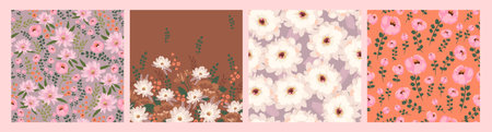 Floral seamless patterns and border. Vector design for paper, cover, fabric, interior decor and otherのイラスト素材