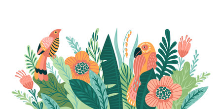 Abstract tropical illustration. Isolated border for shop window, posters, covers, cards, interior decor and otherのイラスト素材