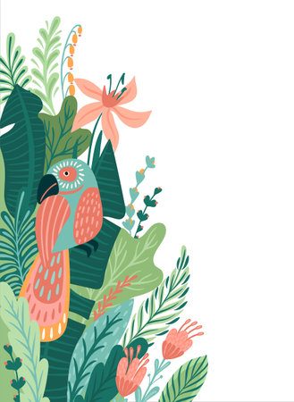 Abstract tropical illustration. Isolated border for shop window, posters, covers, cards, interior decor and otherのイラスト素材