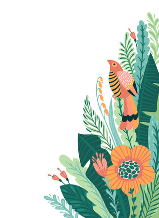 Abstract tropical illustration. Isolated border for shop window, posters, covers, cards, interior decor and otherのイラスト素材