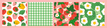 Floral seamless patterns with Strawberry. Vector abstract design for paper, cover, fabric, interior decor and otherのイラスト素材