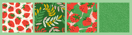 Floral seamless patterns with Strawberry. Vector abstract design for paper, cover, fabric, interior decor and otherのイラスト素材