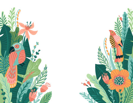 Abstract tropical illustration. Isolated border for shop window, posters, covers, cards, interior decor and otherのイラスト素材