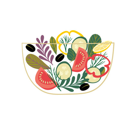 Vector illustration of vegetable salad. Healthy food. Isolated designのイラスト素材