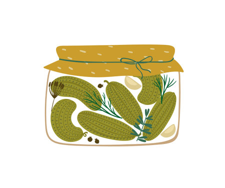 Vector illustration of canned cucumbers. Healthy food. Isolated designのイラスト素材