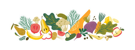 Vector illustration of fruits and vegetables. Healthy food. Isolated designのイラスト素材