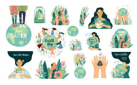 Vector illustrations for Earth Day and other environmental concept. Isolated design for card, poster, banner, flyer and other useのイラスト素材