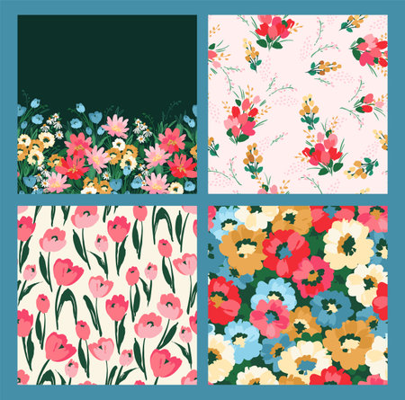Floral seamless patterns and border. Vector design for paper, cover, fabric, interior decor and otherのイラスト素材