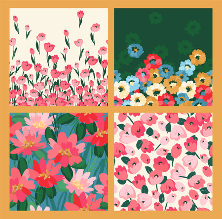 Floral seamless patterns and border. Vector design for paper, cover, fabric, interior decor and otherのイラスト素材