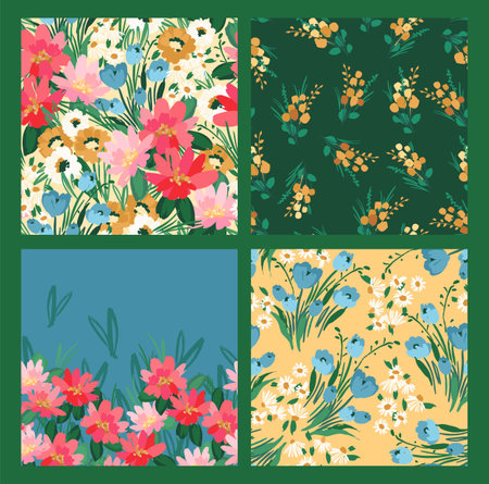 Floral seamless patterns and border. Vector design for paper, cover, fabric, interior decor and otherのイラスト素材