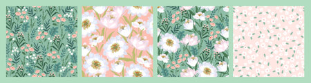 Set of lforal seamless patterns. Vector design for paper, cover, fabric, interior decor and otherのイラスト素材