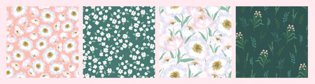 Set of lforal seamless patterns. Vector design for paper, cover, fabric, interior decor and otherのイラスト素材