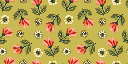 Folk floral seamless pattern. Modern abstract design for paper, cover, fabric, pacing and otherのイラスト素材