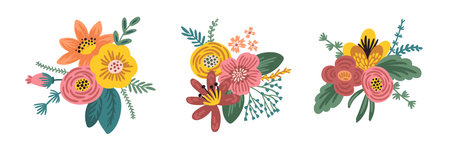 Vector illustration bouquets of flowers. Design template for card, poster, flyer and otherのイラスト素材