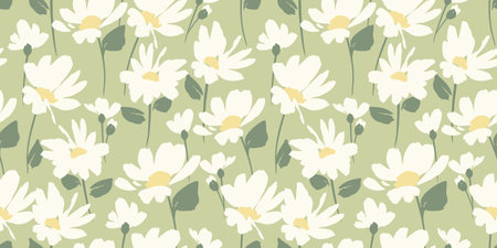 Abstract floral seamless pattern with chamomile. Trendy hand drawn textures. Modern abstract design for,paper, cover, fabric and otherのイラスト素材