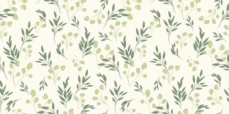 Floral seamless pattern with grass and leaves. Vector design for paper, cover, fabric, interior decor and otherのイラスト素材