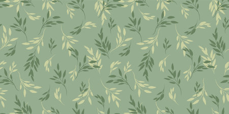 Floral seamless pattern with grass and leaves. Vector design for paper, cover, fabric, interior decor and otherのイラスト素材