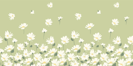 Abstract floral seamless border with chamomile. Trendy hand drawn textures. Modern abstract design for,paper, cover, fabric and otheのイラスト素材
