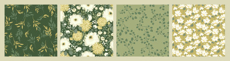 Abstract floral seamless patterns with chamomile. Trendy hand drawn textures. Modern abstract design for,paper, cover, fabric and otherのイラスト素材
