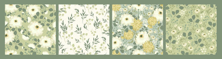 Abstract floral seamless patterns with chamomile. Trendy hand drawn textures. Modern abstract design for,paper, cover, fabric and otherのイラスト素材