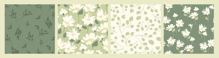 Abstract floral seamless patterns with chamomile. Trendy hand drawn textures. Modern abstract design for,paper, cover, fabric and otherのイラスト素材