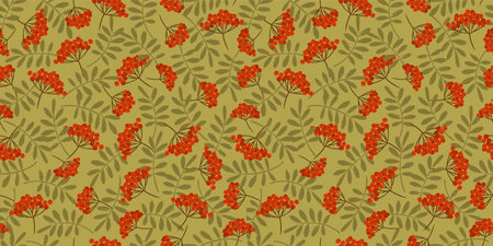 Autumn seamless pattern with Rowan. Vector background for various surface.のイラスト素材