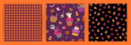Halloween backgrounds. Vector seamless patterns with Halloween symbols.のイラスト素材