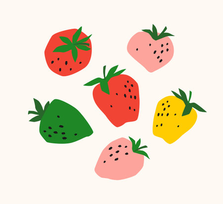 Set of drawn strawberry. Vector illustration. Isolated elementsのイラスト素材