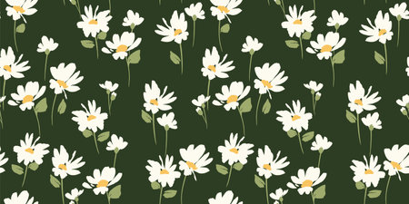 Abstract floral seamless pattern with chamomile. Trendy hand drawn textures. Modern abstract design for,paper, cover, fabric and otherのイラスト素材
