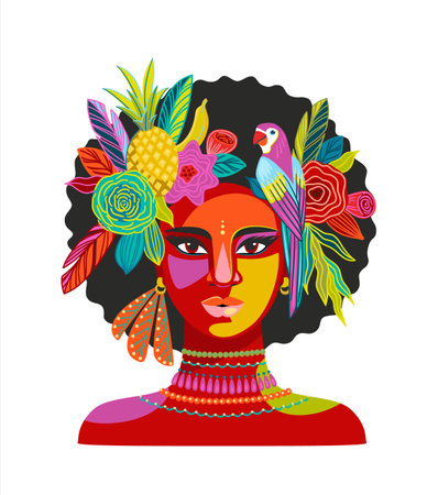 Portrait of woman in brazil carnival outfit. Vector isolated abstract illustration. Design elements for carnival concept and otherのイラスト素材