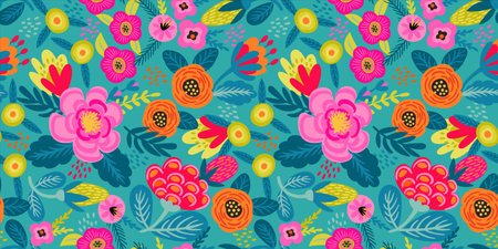 Folk floral seamless pattern. Modern abstract design for paper, cover, fabric, pacing and otherのイラスト素材