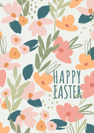 Cute Easter card. Vector design template in vintage pastel colors.のイラスト素材