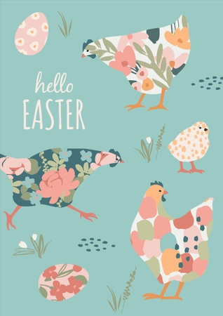 Cute Easter card. Vector design template in vintage pastel colors.のイラスト素材
