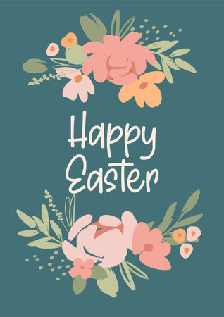 Cute Easter card. Vector design template in vintage pastel colors.のイラスト素材