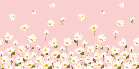 Abstract floral seamless border with chamomile. Trendy hand drawn textures. Modern abstract design for,paper, cover, fabric and otherのイラスト素材