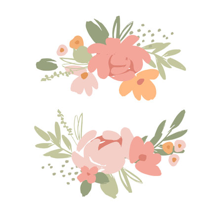 Vector isolated floral design with cute flowers. Template for card, poster, flyer, t-shirt, home decor and otherのイラスト素材