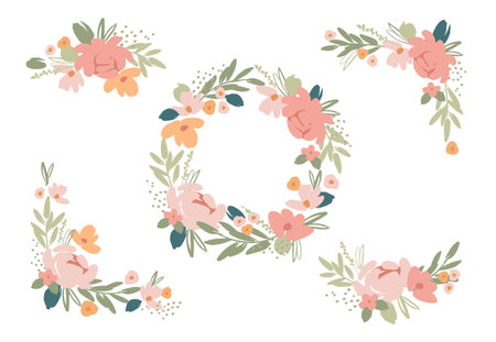 Vector isolated floral design with cute flowers. Template for card, poster, flyer, t-shirt, home decor and otherのイラスト素材